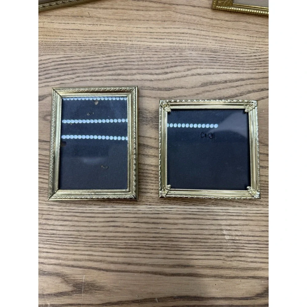 VTG Lot Of 4 Brass Ornate Gold Tone Metal Picture Frame Textured Edges Square